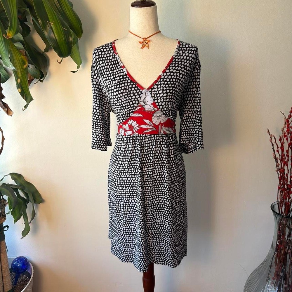 Saint Tropez West Polka Dot Floral Babydoll Dress Retro 90s Twee Black Red M